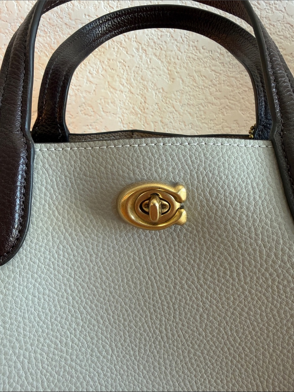 Coach Pebbled Leather Tote in Chalk with Dark Brown Handles - Picture 2 of 8